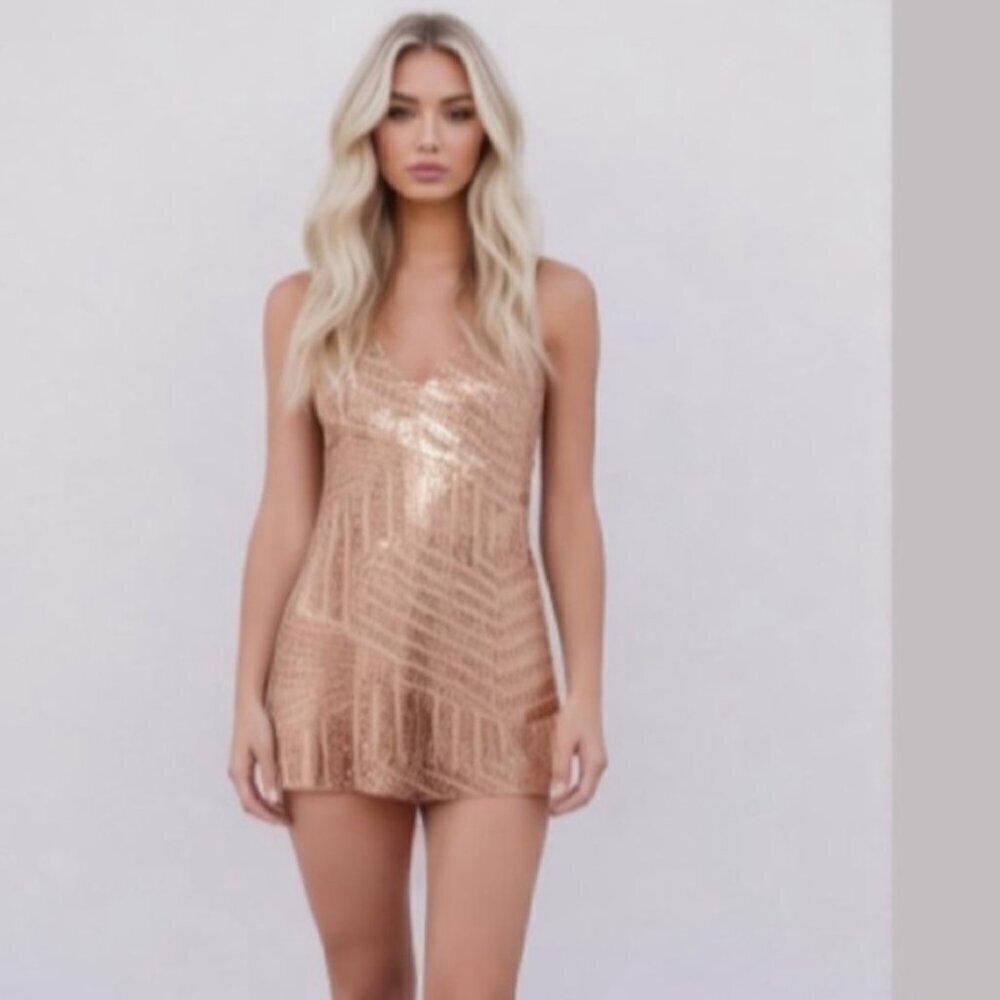 Rose gold Sequin sleeveless A-line mini dress size small